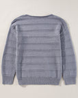 Pointelle Knit Boat Neck Drop Shoulder Sweater
