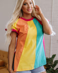 Stormi Color Block Ruffled Crew Neck Loose Fit Top