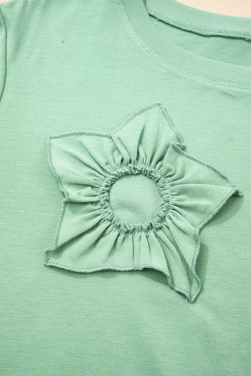 Grass Green Flower Applique Mineral Wash Plus Size Top