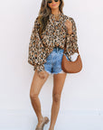 Leopard Balloon Sleeve Button-Up Shirt