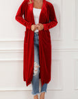 Velvet Open-Front Pocketed Cardigan