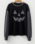 Halloween Rhinestone Pumpkin Patchwork Long Sleeve Top