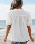 Ivory Embroidered Lace Tie Blouse