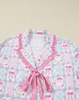 Christmas Bow Wreath Ruffle Pajama Set