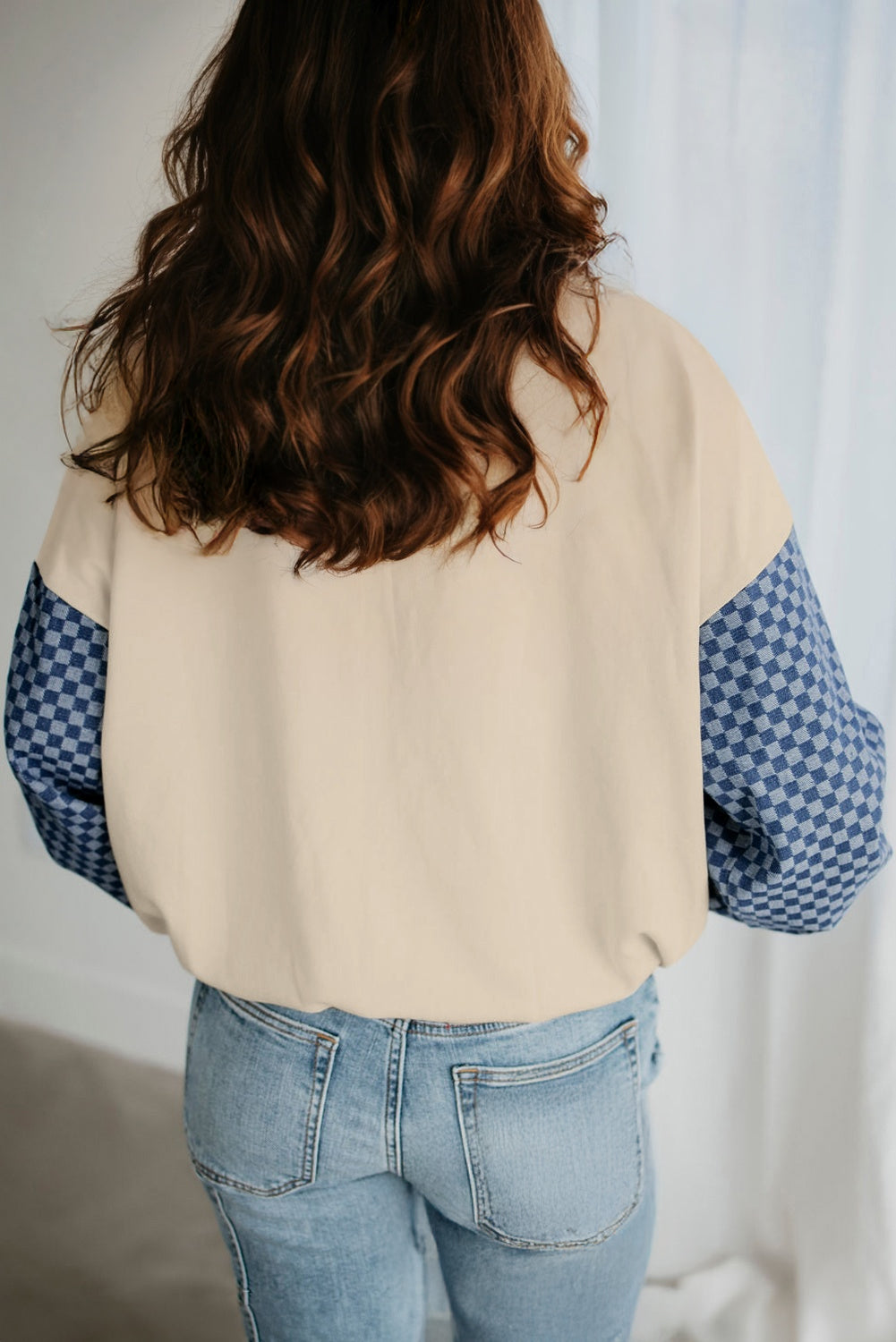 Checker Patchwork Kangaroo Pocket Half-Zip Hoodie