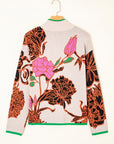 Floral Knit Quarter-Zip Long Sleeve Sweater