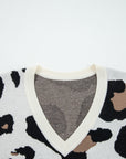 Leopard Colorblock Drop Shoulder V-Neck Sweater