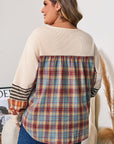 Plus Size Stripe Plaid Patchwork Waffle Top