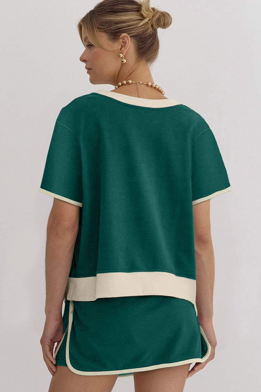 Colorblock Edge Drop Shoulder T Shirt and Skort Set