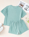 Solid Corded Short Sleeve Tee and Shorts Set
