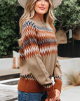 Western Aztec Geometric Colorblock Crewneck Sweater