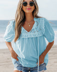 Elina Embroidered Lace Patchwork Tie Blouse