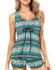 Teal Aztec Tankini & Boy Shorts Swim Set