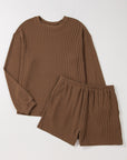 Corded Knit Long Sleeve Top and Shorts Set