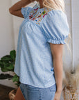 Floral Embroidered Puff Sleeve Blouse