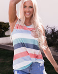 Skyla Sequin Pocket Patchwork Striped Tank Top