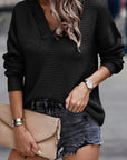 Collins V Neck Ribbed Drop Shoulder Hooded Sweater