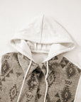 Western Aztec Colorblock Patchwork Drawstring Hooded Shacket