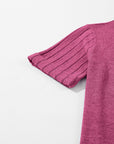 Alma Ribbed Splicing Sleeve Round Neck Top