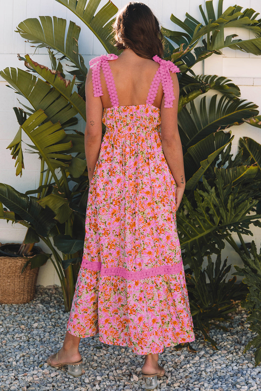 Floral Lace Tied-Strap Empire Waist Maxi Dress