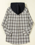 Ariella Checkered Loose Fit Buttoned Hooded Shacket