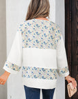 Floral Gauze Patchwork 3/4 Sleeve Blouse