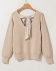 Bow Back  Lantern Sleeve V-Neck Sweater