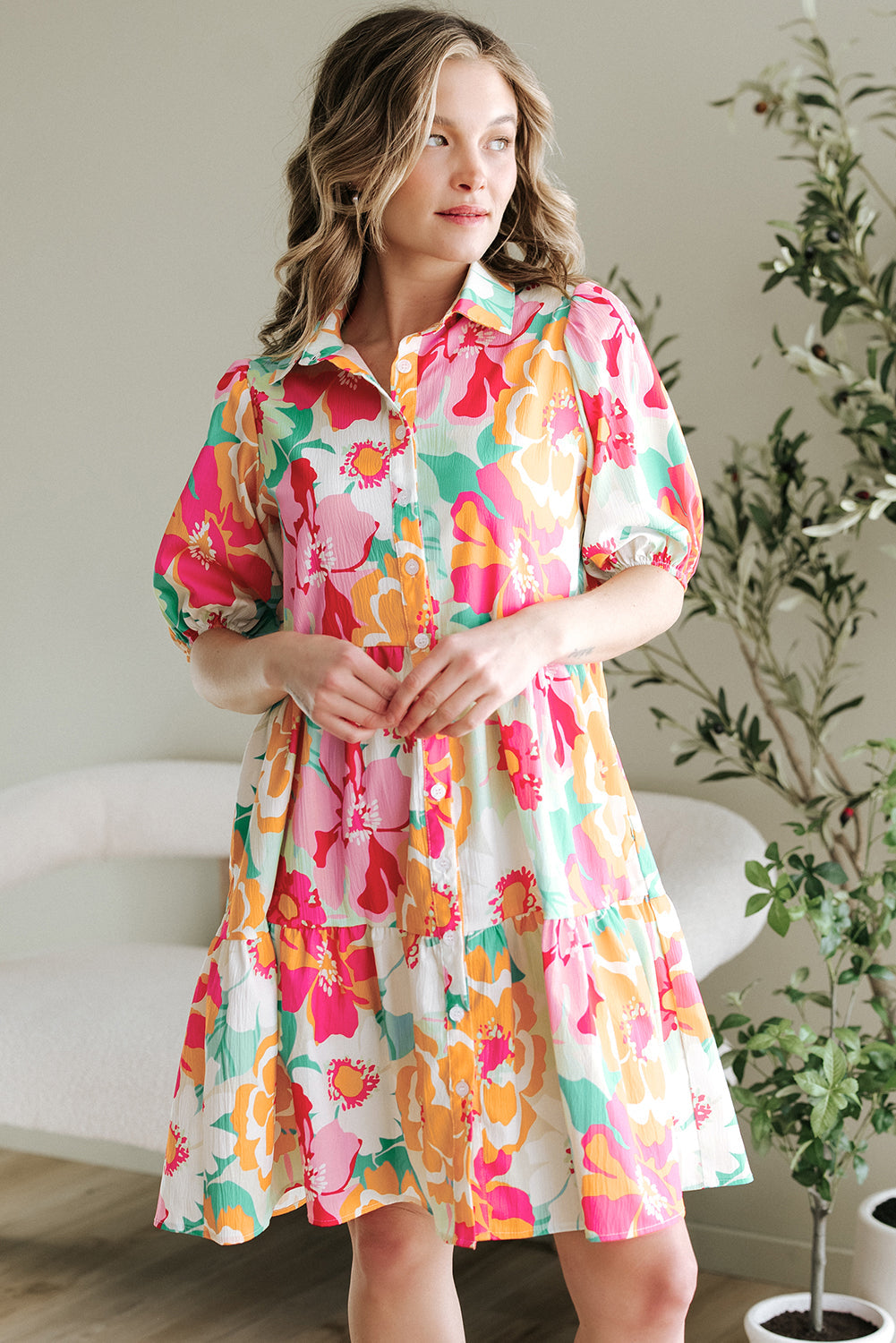 Brynleigh Floral Puff Sleeve Babydoll Dress