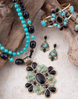 Barcelona Blue Turquoise Black Onyx Golden Cuff Bracelet