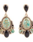 Barcelona Blue Turquoise and Black Onyx Post Drop Golden Earrings