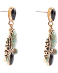 Barcelona Blue Turquoise and Black Onyx Post Drop Golden Earrings