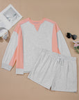 Plus Size Colorblock Pullover and Shorts Set