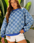 Jessica Checkerboard Oversized Denim Pullover