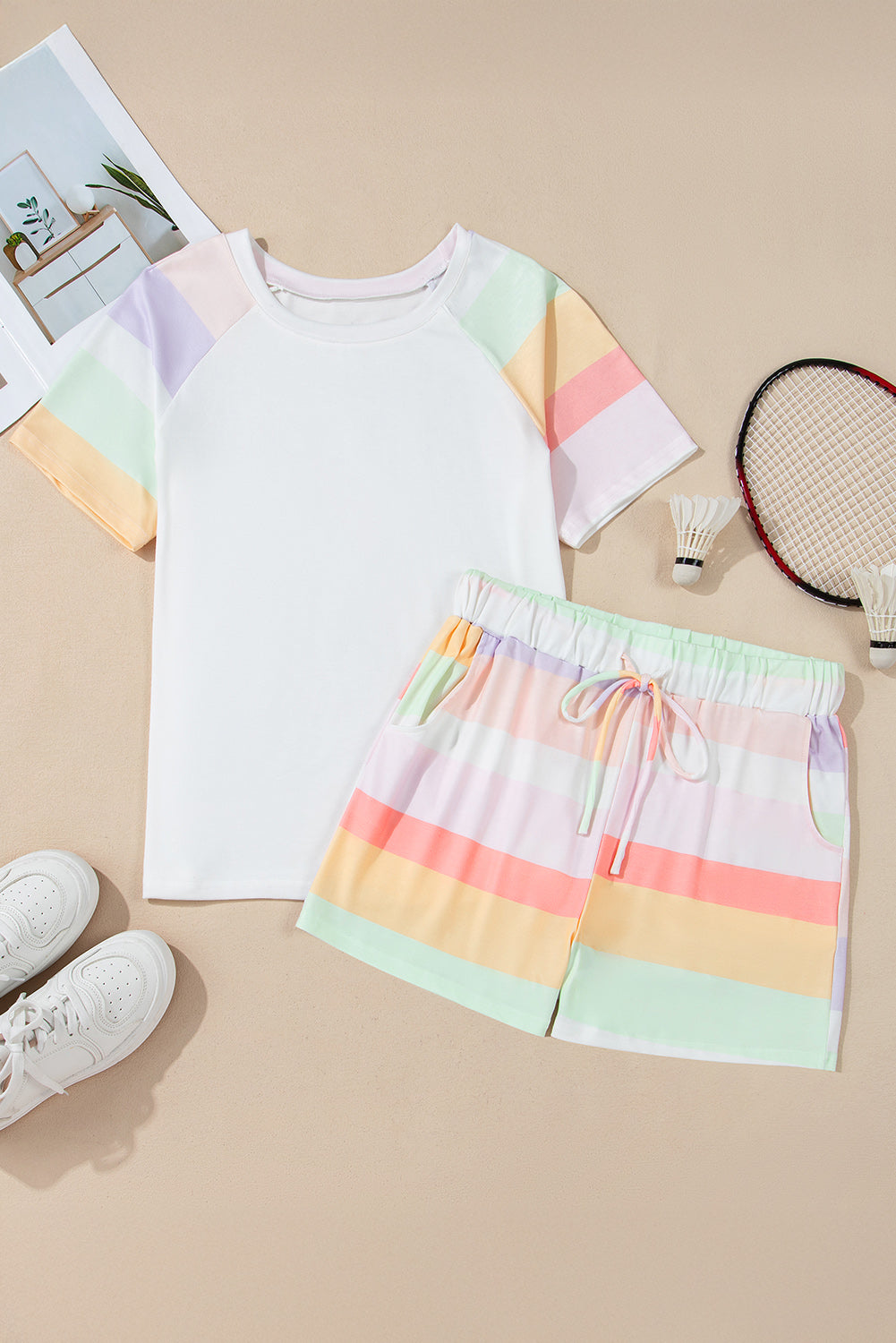Paislee Rainbow Striped T Shirt and Shorts Set