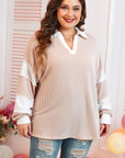 Plus Size Colorblock V-Neck Patchwork Long Sleeve Top