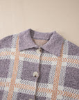 Plaid Button-Up Collared Fuzzy Cardigan