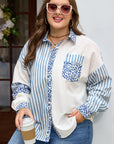 Plus Size Leopard Stripe Patchwork Button-Up Shirt