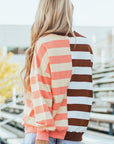 Stripe Colorblock Drop Shoulder Crewneck Sweatshirt