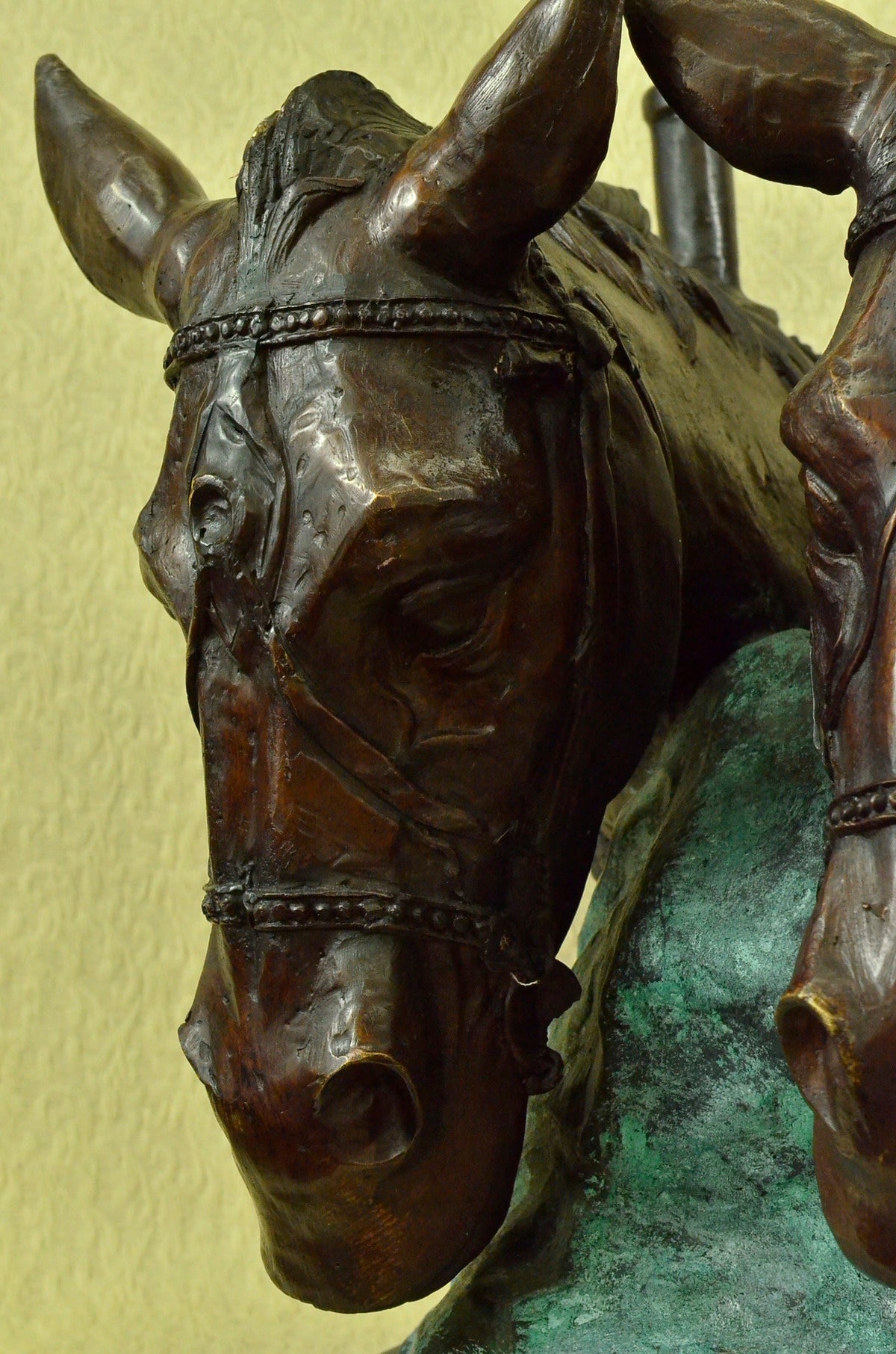 Art Deco 70 LBS Two Horses Head Bust Bronze Sculpture Marble Base Figurine