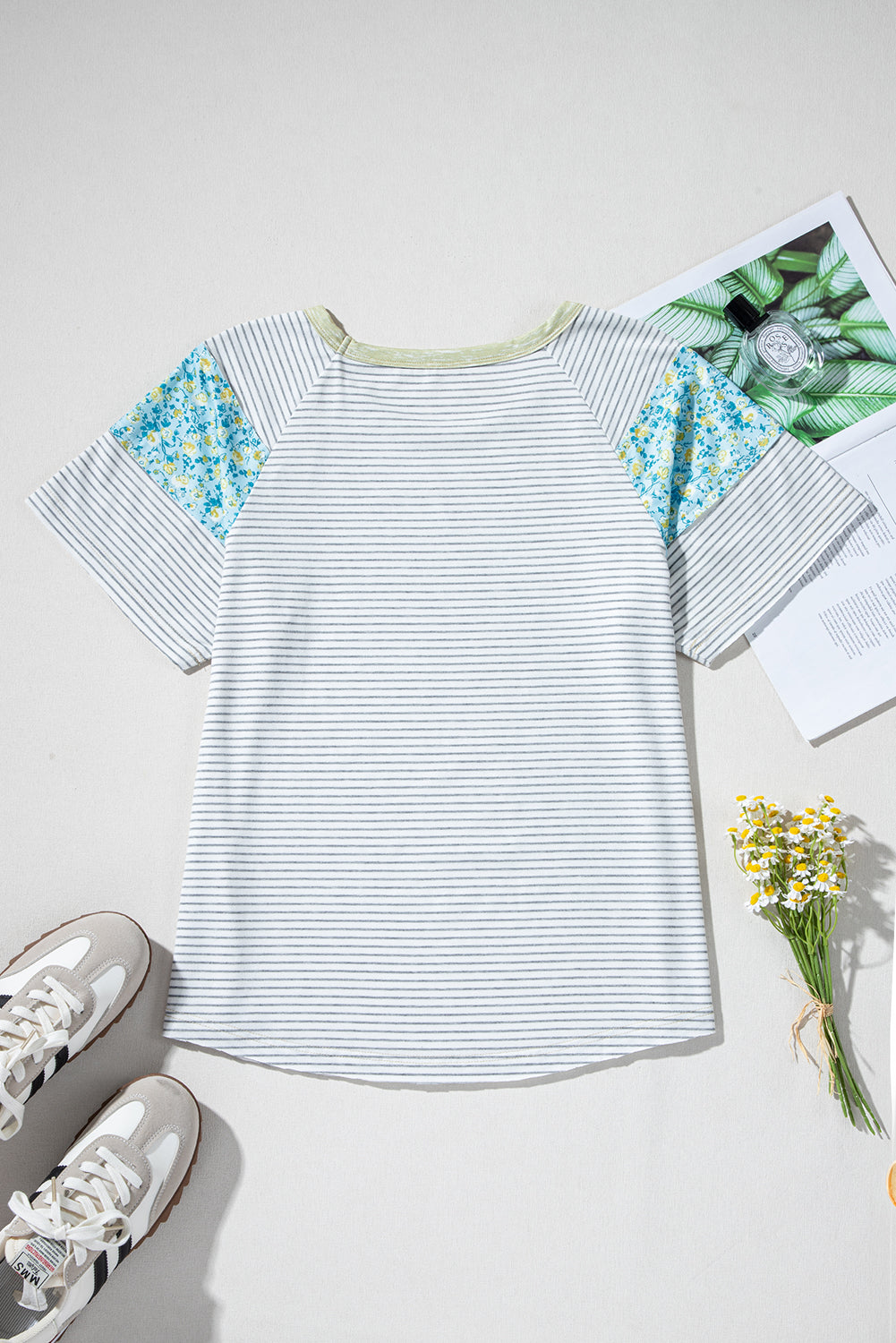 Chana Stripe Floral Sleeves Top