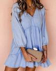 Denim Chambray Puff Sleeve Mini Dress