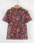 Floral Mesh Short Sleeve Top