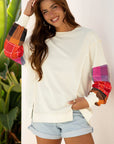 Plaid Patchwork Long Sleeve Exposed Seam Top