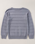 Pointelle Knit Boat Neck Drop Shoulder Sweater
