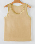 Metallic Contrast Trim Scoop Neck Tank Top