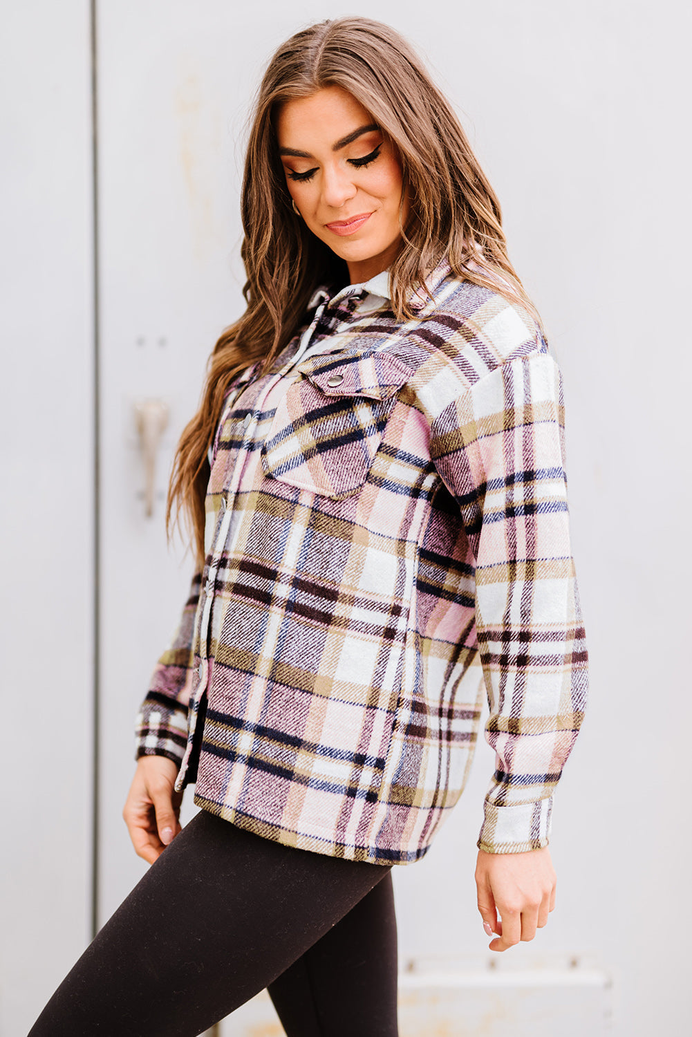 Plaid Pocketed Button Front Shacket