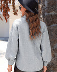 Solid Cable Knit Textured Puff Sleeve Shacket
