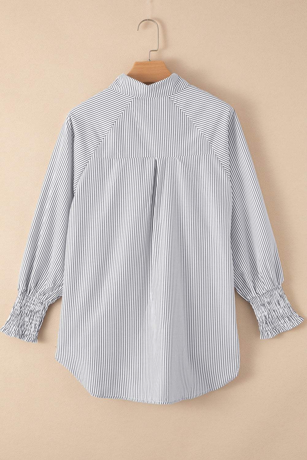 Stripe Smocked Cuff Buttoned Shirt