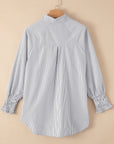 Stripe Smocked Long Sleeve Button-Up Shirt