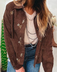 Floral Corduroy Embroidered Button-Front Jacket